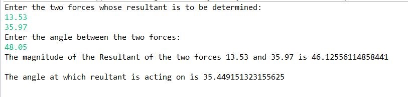 Java Math Example – Resultant of two&nbsp;Forces.